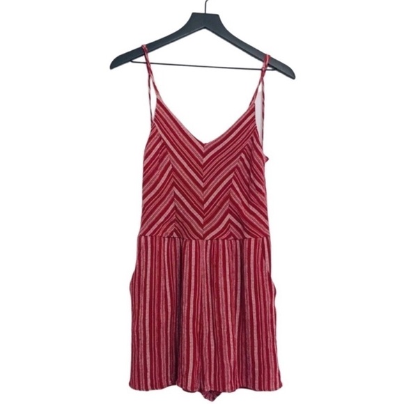 One Clothing Spaghetti Strap Stripes Red Romper - Picture 1 of 13